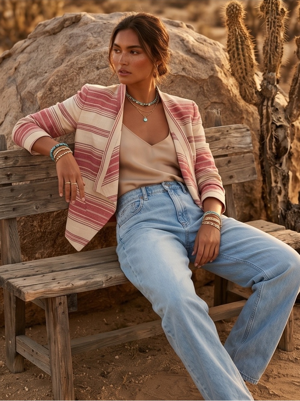 BCBGMaxAzria Cream Blazer with Pink Stripes